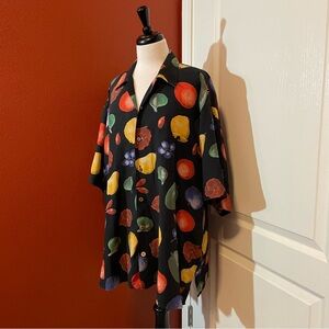 Riscatto‎ Portofino Men’s 1990’s Vintage 100% Cupro Italian Hawaiian Fruit Shirt